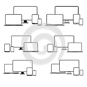 Devices and Electronics related line icons. Computers and mobile phones vector linear icon set.