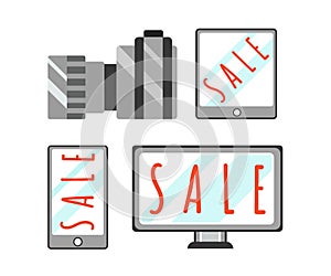 Devices and Gadgets Sale Vector Illustrations Set