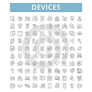 Devices icons, line symbols, web signs, vector set, isolated illustration