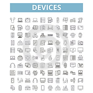 Devices icons, line symbols, web signs, vector set, isolated illustration