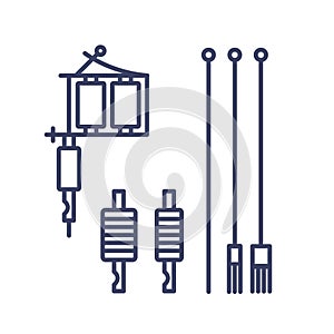 Devices for tattoo machine line icons, vector illustration