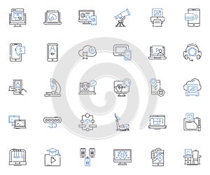 Devices tools line icons collection. Gadget, Appliance, Instrument, Mechanism, Equipment, Contraption, Apparatus vector