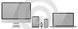 Devices with transparent wallpaper mockup. Device size screen