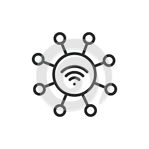 Devices on Wi-Fi network, icon in line design. Devices, Wi-Fi, network, connection, wireless, internet, technology on photo