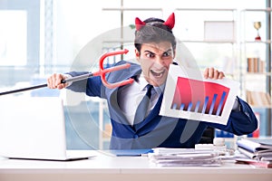 The devil angry businessman in the office