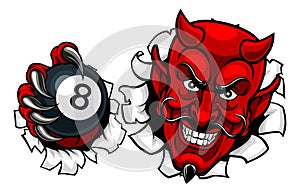 Devil Angry Pool 8 Ball Billiards Mascot Cartoon