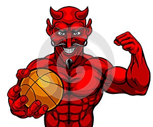 Devil Basketball Sports Mascot Holding Ball