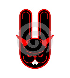 Devil bunny. Angry hare. Crazy Rabbit. Mad animal. Vector illustration