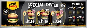 Devil burger bar menu template - price list/ ordering board/ banner - 200 x 60 cm