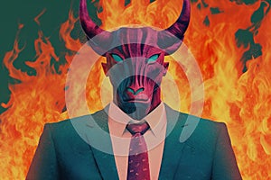 Devil businessman with a burning head.