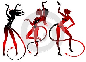 Devil dancing girls silhouettes set