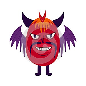 devil demon with a creepy face. Vibrant bright Strange ugly Halloween character