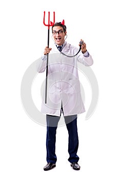 Devil doctor in funny medical concept isolated on white backgrou