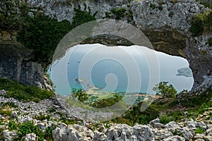 Devil eyes hole to the cantabrian sea in Cantabria, Spain