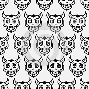 Devil face Halloween background seamless pattern