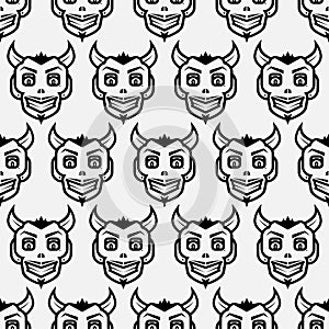 Devil face Halloween background seamless pattern