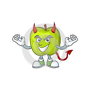 Devil granny smith green apple cartoon mascot