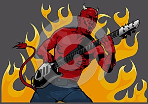 Devil Guitarist with Flames in the Background