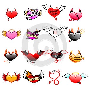 Devil heart vector love red sweetheart with horns on loving valentine day card illustration lovely romantic set of