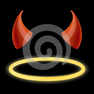 Devil horns and angel halo. Vector illustration