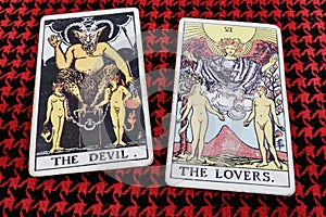 The DEVIL & The LOVERS. Tarot cards.