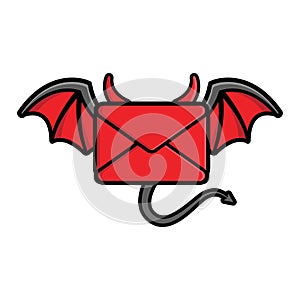 Devil mail message with wings design illlustration