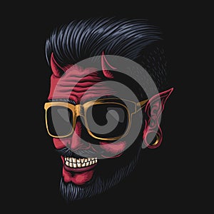 Devil man eyeglasses vector illustration