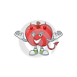 Devil red apple funny character for vegetarian cartoon