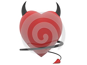 Devil red heart with horns and tail