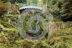 Devil`s bridge fall. Fairytale landscape in Kassel, Germany. Wat