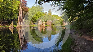 Devil's Bridge Rakotzbrucke in the Rhododendron Palace Landscape Park Kromlau, Lake Rakotz, Saxony, Germany