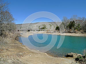 Devil`s Den State Park, Arkansas Blue water and bridge