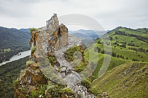 Devil`s Finger Rock. Mountain Altai.