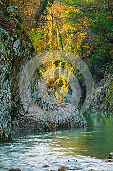 Devil`s Gate Canyon and Khosta River, Sochi, Russia