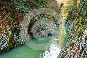 Devil`s Gate Canyon and Khosta River, Sochi, Russia