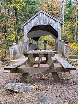 Devil`s Hopyard, Connecticut Covered Bridge and Picnic Table