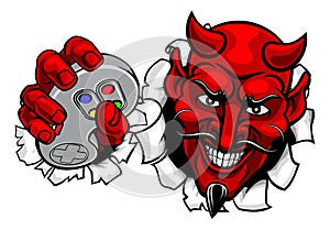 Devil Gamer Video Game Controller Mascot Cartoon