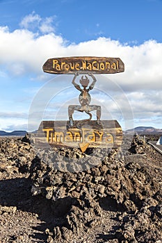 Devil sign by entrance Timanfaya National Park in Lanzarote