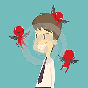 The devil whisper a businessman, framed, gossip.cartoon of business,employee success is the concept of the man characters