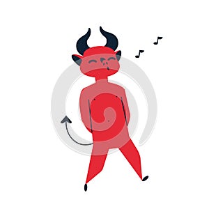 Devil whistling tune flat vector illustration. Carefree life, leisure and recreation, rest and entertainment concept