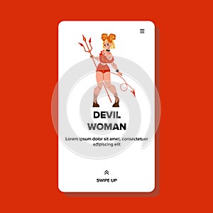 Devil Woman With Horns On Head Hold Trident Vector