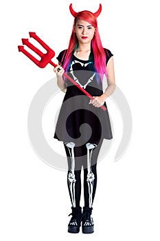 Devil young girl holding trident