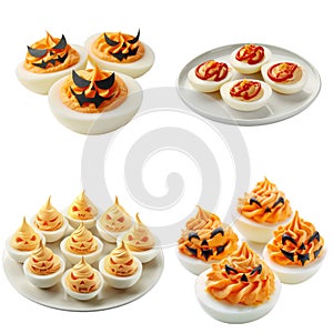 Deviled Eggs Decorated with Halloween-Themed Faces