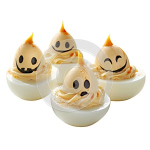 Deviled Eggs Decorated with Halloween-Themed Faces