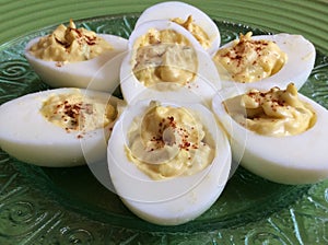 Deviled Eggs on Green Plate