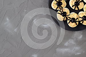 Deviled Eggs With A Spider For Halloween Party