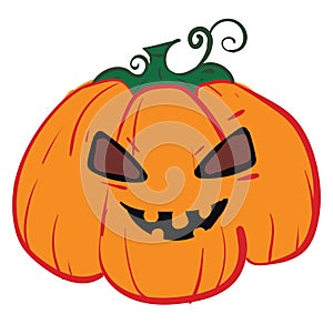 The devilish big fat orange pumpkin looks terrifying vector or color illustration