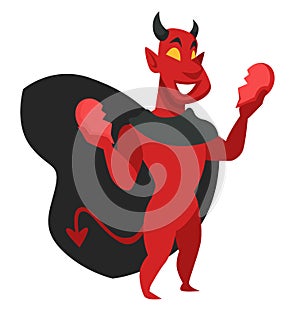 Devilish character with evil thoughts satan smiling with grin