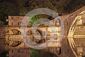 Devils Bridge at Night in Lucca, Italy