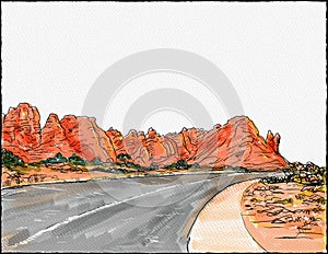 Devils Garden Trail with Rock Fins in Arches National Park Utah Watercolor Painting